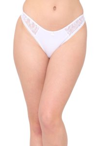 N-Gal Women's Delicate Both Side Lace Detail Mid Waist Underwear Lingerie Thong Brief Panty_White