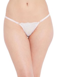 N-Gal Women's Sheer Lace Cut Out Adjustable Waist Band G-String Thong Panty_White