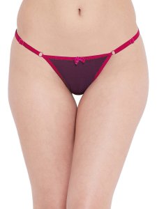 N-Gal Women's Sheer Lace Cut Out Adjustable Waist Band G-String Thong Panty_Pink