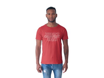 Okayest uncle -printed family themed cotton blended half-sleeve t-shirts made for men (red)