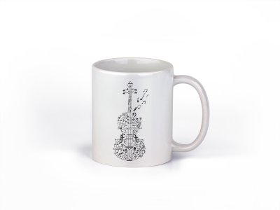 Violin - music themed printed ceramic white coffee and tea mugs/ cups for music lovers