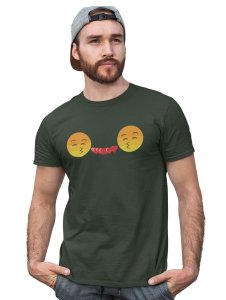Couples Showing Flying Kiss Emoji T-shirt (Green) - Clothes for Emoji Lovers -Foremost Gifting Material for Your Friends and Close Ones