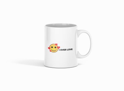 I Over Love & Emoji - emoji printed ceramic white coffee and tea mugs/ cups for emoji lover people