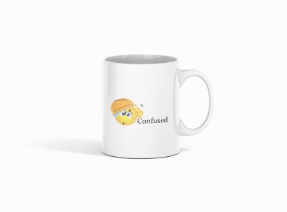 Engineer Confused Emoji- emoji printed ceramic white coffee and tea mugs/ cups for emoji lover people