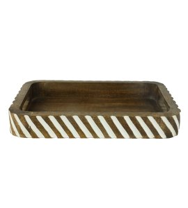 White striped wooden rectangular serving tray /platter / tea serving plate to serve tea or coffee