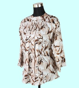Casual Elegance: Women's White Top with Chic Brown Print