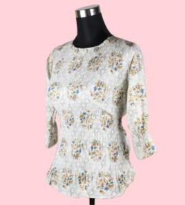 Women's Cream Top with Golden Floral Print - Timeless Elegance