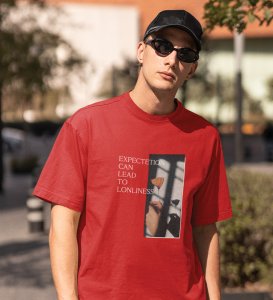 Expectation Hurts,Bold and Beyond: Red Front Printed Round Neck T-Shirt - Men's Fashion Forward