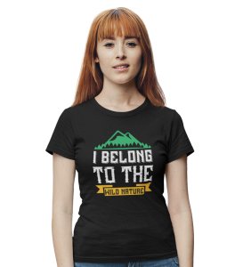 HopOfferWild Nature Black Round Neck Cotton Half Sleeved Women's T-Shirt with Printed Graphics