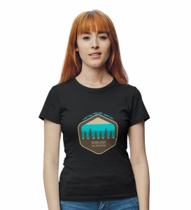 HopOfferReady For Adventure Black Round Neck Cotton Half Sleeved Women's T-Shirt with Printed Graphics