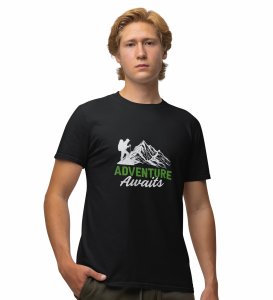 JD TRENDS The Mountain Awaits Black Round Neck Cotton Half Sleeved Men's T-Shirt with Printed Graphics
