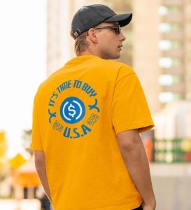 Time To Buy Wings Yellow Round Neck Cotton Half Sleeved Men's T Shirt with Printed Graphics