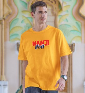 Haanji Hello Yellow Round Neck Cotton Half Sleeved Womens T Shirt with Printed Graphics