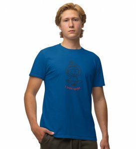 Keep Calm And Do Yoga Blue Round Neck Cotton Half Sleeved Men T-Shirt with Printed Graphics