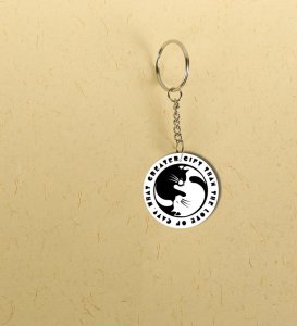 Artistic Kitty Love Quote Design Printed Round Keychain Pack of 2