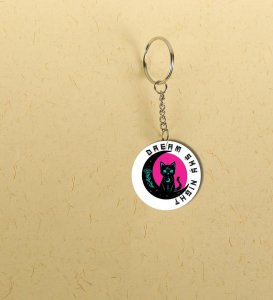 Mystical Kitty Night Theme Printed Round Keychain Pack of 2