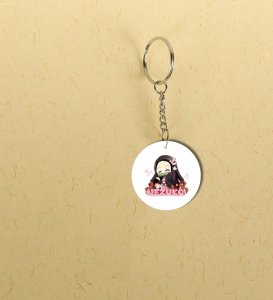 Cute Anime-Inspired Girl Illustration Printed Round Keychain Pack of 2