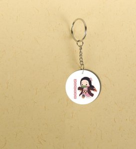 Trendy Illustrated Character Charm Printed Round Keychain Pack of 2