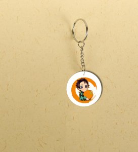 Dynamic Anime-Inspired Character Illustration Printed Round Keychain Pack of 2