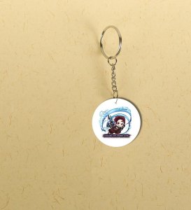 Action Pose Anime Boy Drawing Printed Round Keychain Pack of 2
