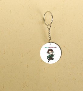 Illustrated Anime Boy With Sword Skill Printed Round Keychain Pack of 2