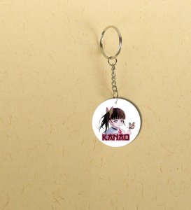 Shy Chibi Style Girl Fan Printed Round Keychain Pack of 2