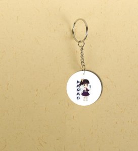 Pretty Cartoon Girl Illustration Lovers Printed Round Keychain Pack of 2