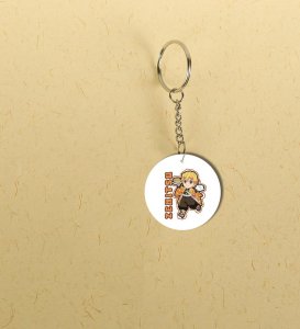 Cute Yellow-Haired Lightning Hero Inspired Printed Round Keychain Pack of 2