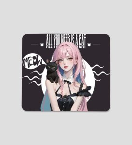 Meow Style Anime Girl With Shoulder Buddy Printed Mousepad