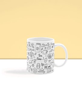 Hand-Drawn Tea and Breakfast Icons Printed Coffee Mug 250ml