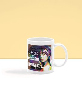 Funky Modern Art Female Face With Message Printed Coffee Mug 250ml