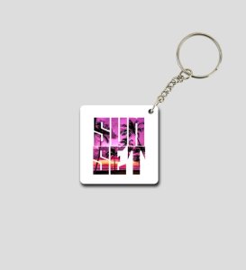 Sunset and Palms in Urban Typography Printed Keychain Pack of 2