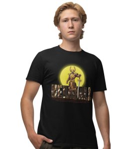 The Golden Sentinel: Guardian Aura Graphic Printed Black T-Shirt