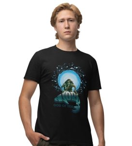 Sea King's Fury: Storms from the Deep Graphic Printed Black T-Shirt for Men