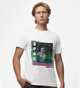 Neon Cosmos: Space Explorer Graphic Printed White T-Shirt