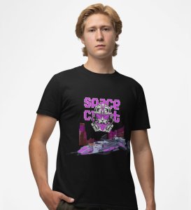 Night Mission: Retro Space Cadet Graphic Printed Black T-Shirt