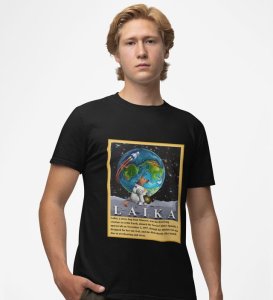 First in Orbit: Laika's Space Tale Graphic Printed Black T-Shirt