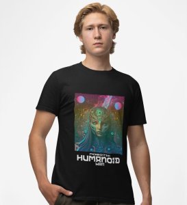 Cyber Galaxy: Robotic Humanoid War Graphic Printed Black T-Shirt