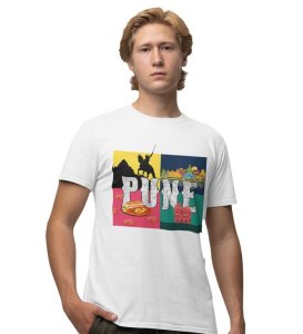 Legacy of Forts, Spice of Misal: Pune's Cultural Fire Graphic Printed White T-Shirt for Men