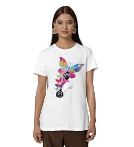 Butterfly Chords: Flying Notes and Color Graphic Printed Black T-Shirt