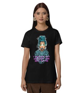 Heritage in Ink: Chinese-Inspired Feminine Design Graphic Printed Black T-Shirt