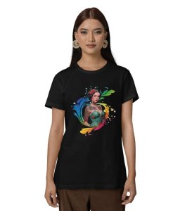 Runes and Roots: Tattooed Elf Spirit Graphic Printed Black T-Shirt