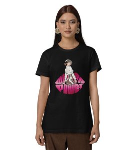 Bold Charm: Woman Power Graphic Printed Black T-Shirt