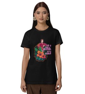 Floral Focus: Just a Girl with Goals Graphic Printed Black T-Shirt