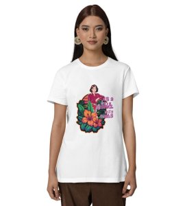 Floral Focus: Just a Girl with Goals Graphic Printed White T-Shirt